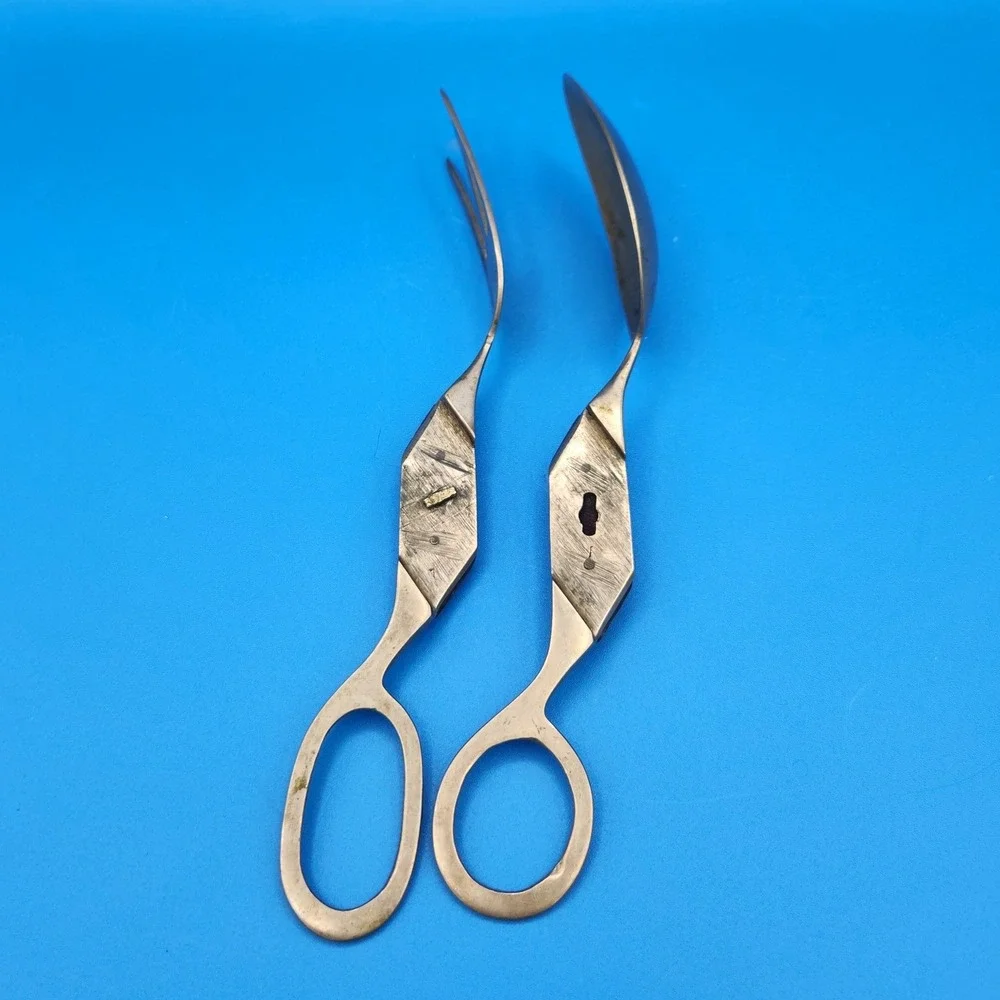 MCM Vintage Scissor Style Brass & Rosewood Salad Tongs Detachable Design